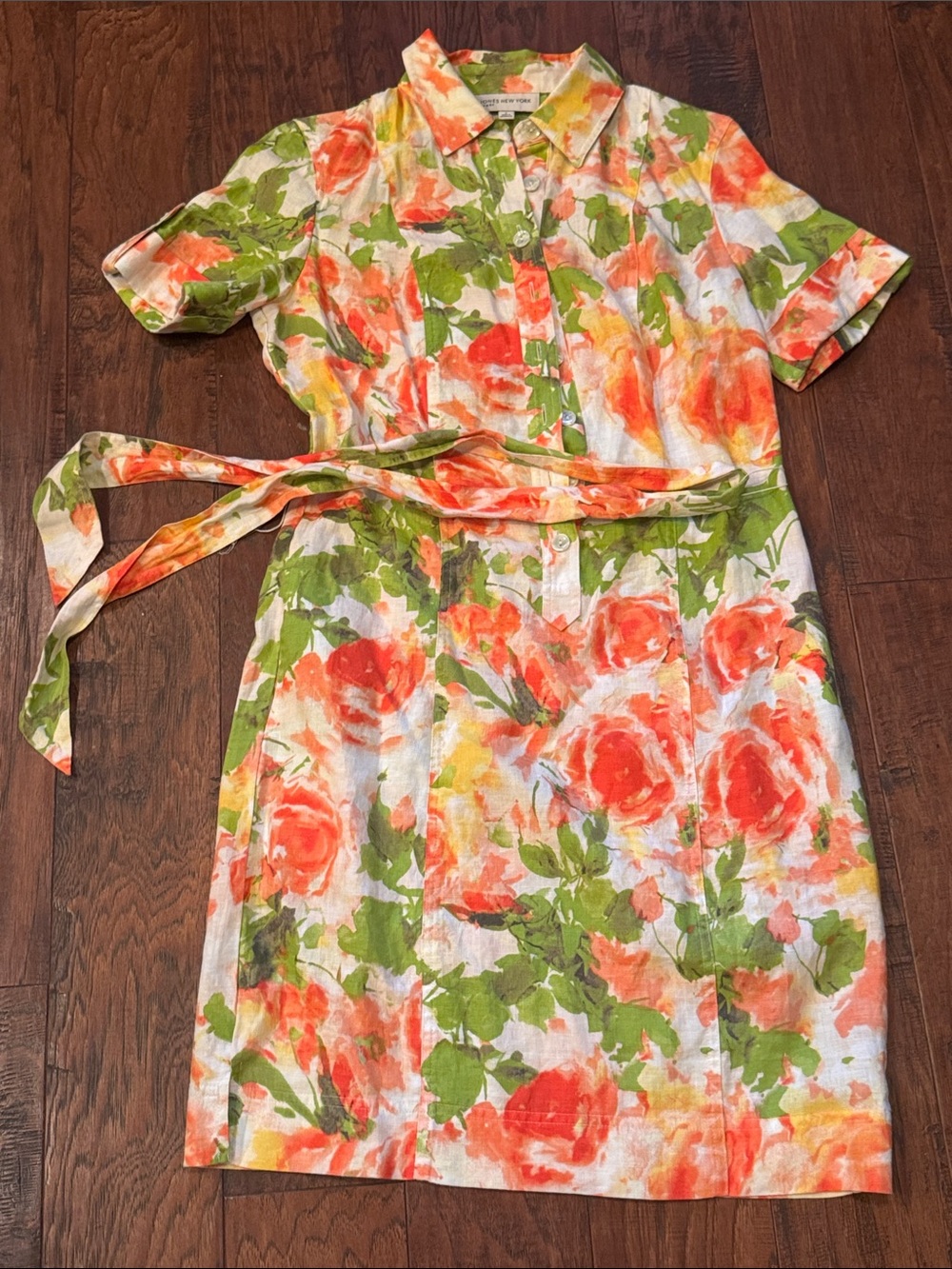 Jones New York Sport Floral Button-Up Shirt in Orange, Green & Cream